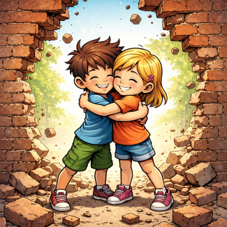 Kinder umarmen sich nach Streit